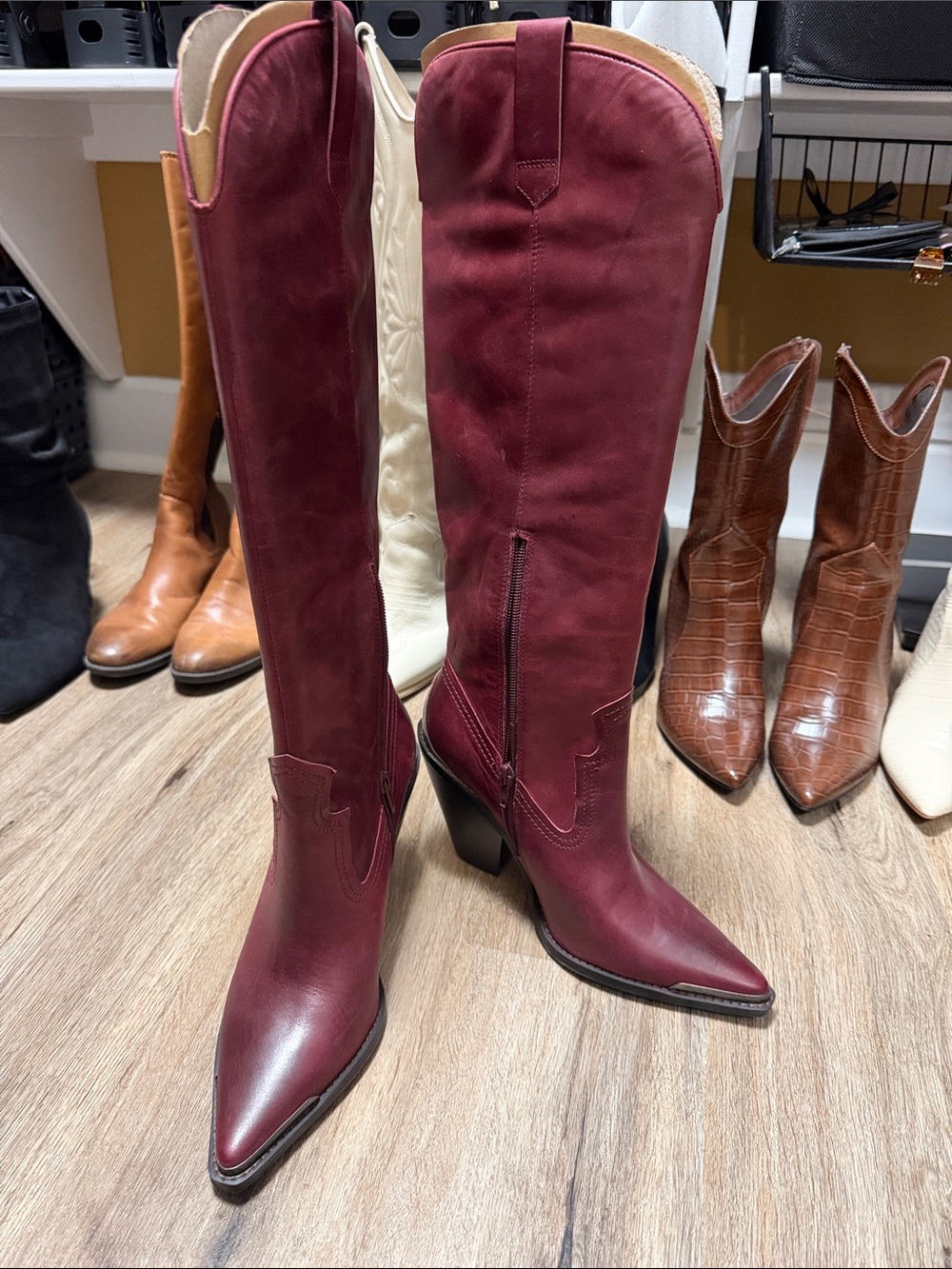Gianni Bini Tall Burgundy Pointed-Toe Western Boots